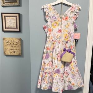 Floral Kids Casual Dress with  bag
